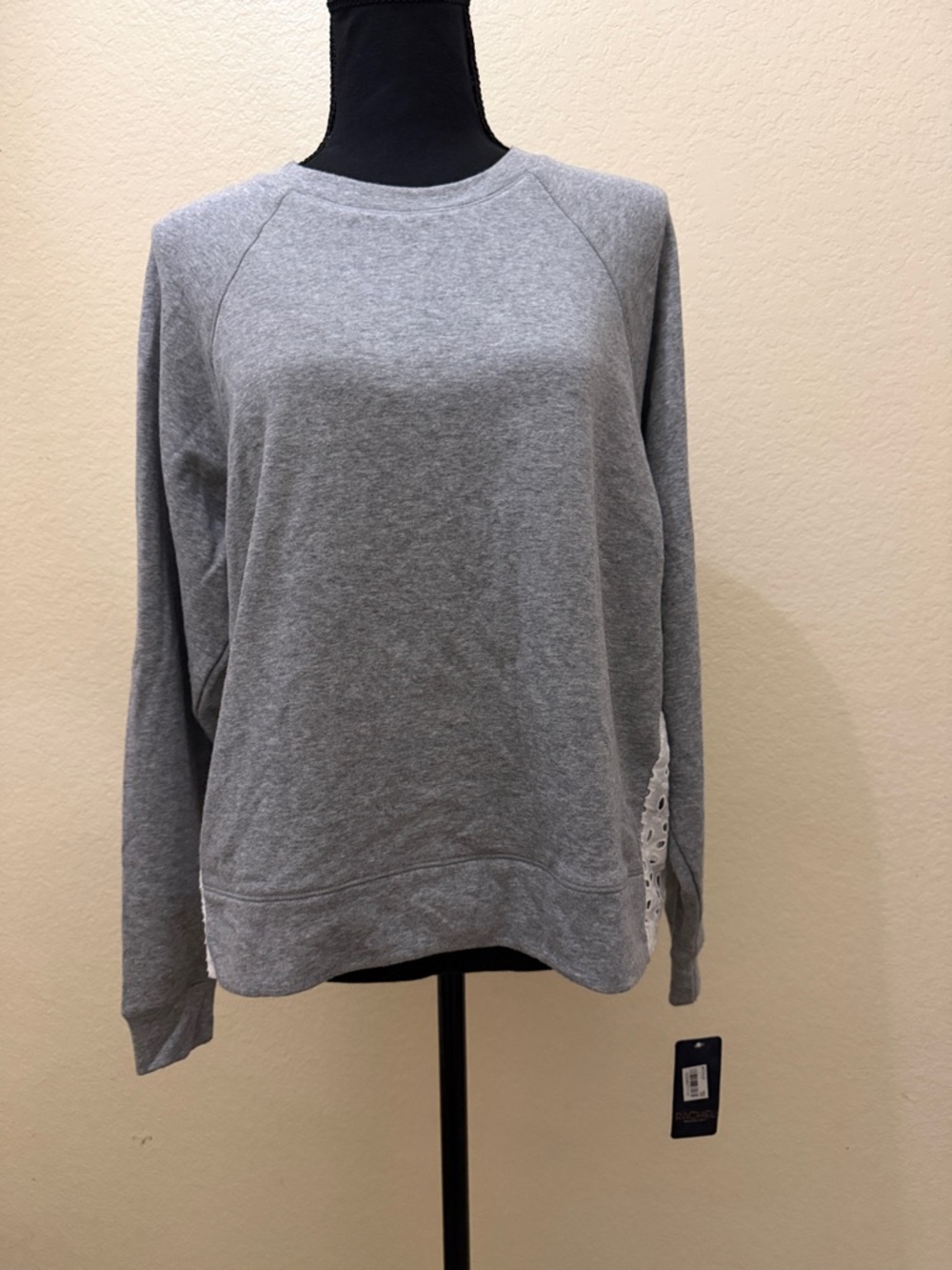 RACHEL Rachel Roy Gray Crewneck Sweatshirt with Side Lace Trim